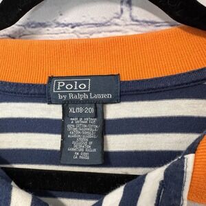 Polo Ralph Lauren‎ Boy's XL / 18 Blu White Striped Polo Orange Trim 100% Cotton